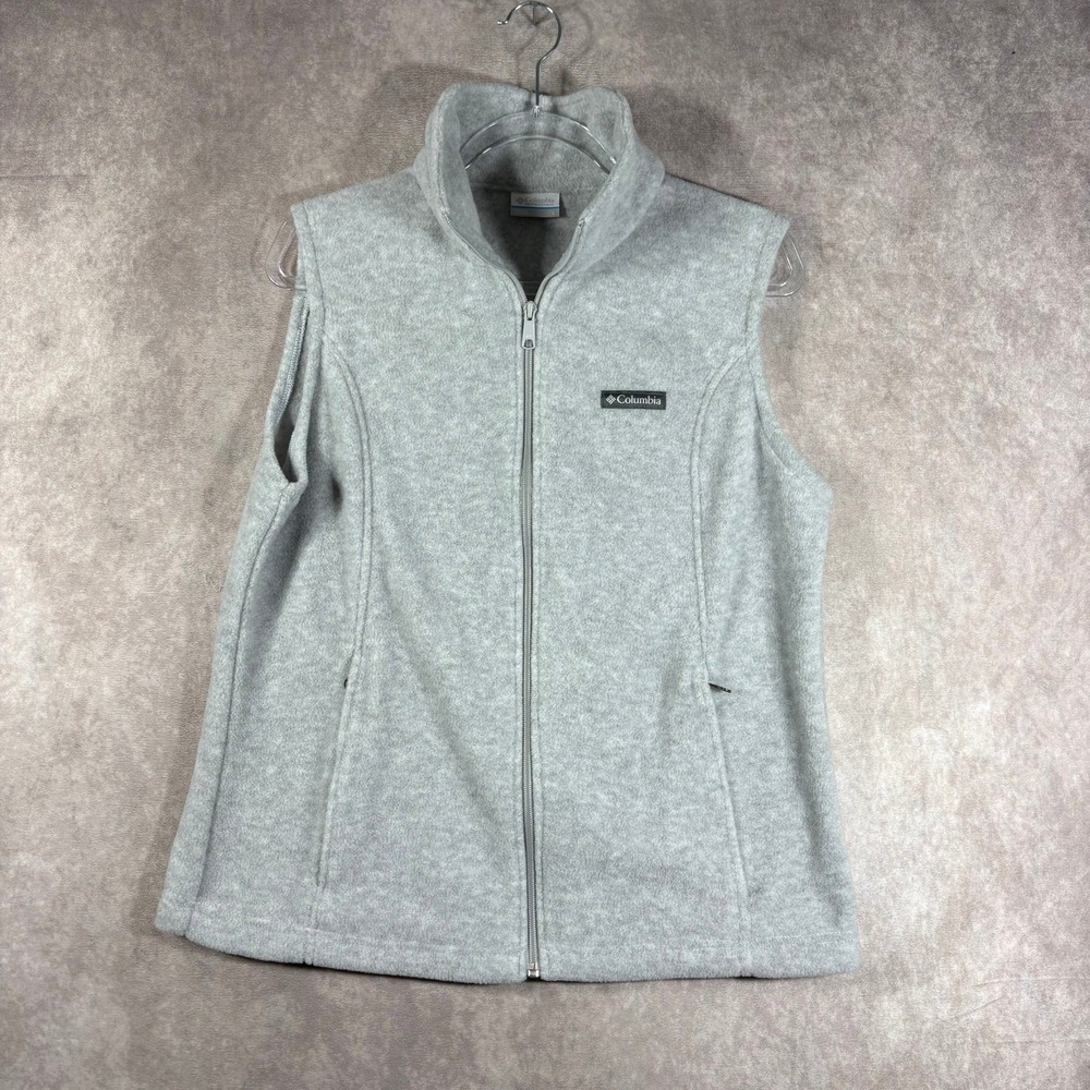 Columbia Benton Springs Vest Women Large Gray Fleece Full Zip Athleisure Pockets